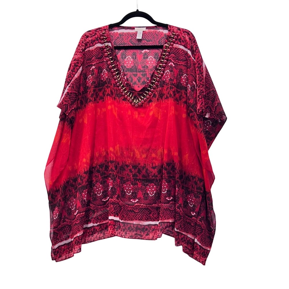 Chicos Kaftan Top Red L or XL‎
